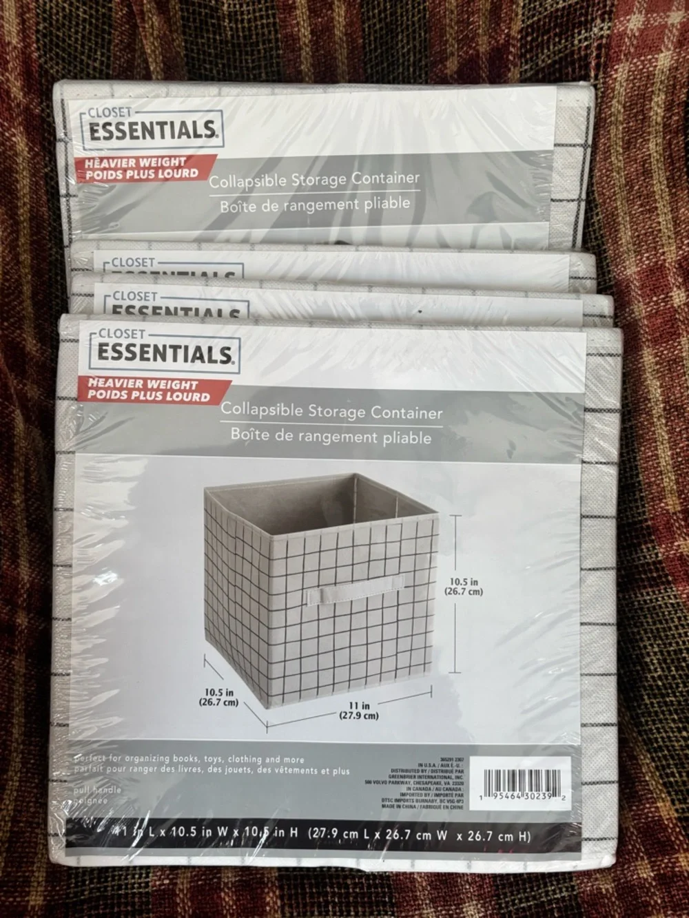 4 pack Closet Essentials Collapsible Storage Container - White Grid